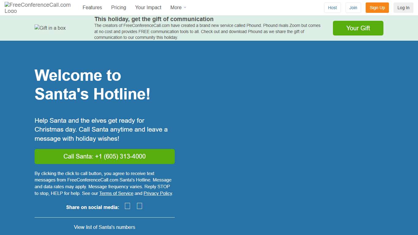 Call Santa's Hotline FreeConferenceCall.com